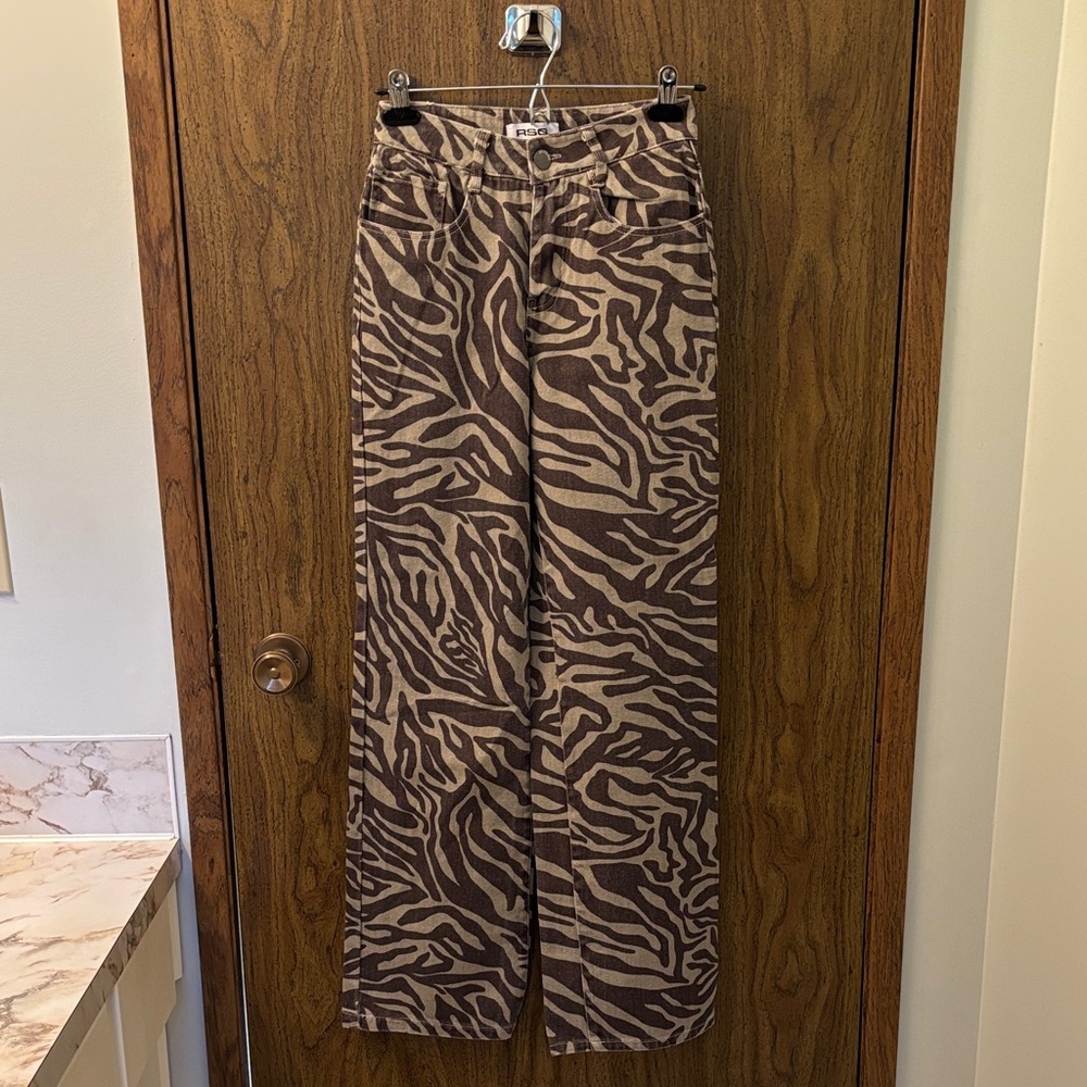 RSQ Zebra-Print Wide-Leg jeans